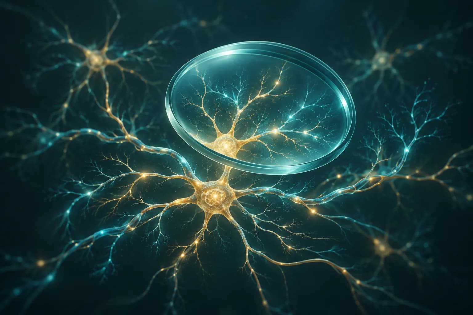 Illustration of a magnifying lens examining a network of neural connections.