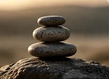 Balanced pebbles illustrating psychological flexibility.